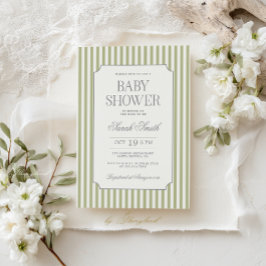 Sage Green Stripe Baby Shower Invitation Einladung