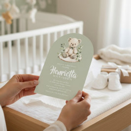 Sage Green Striped Eucalyptus Baby Shower Arch Einladung