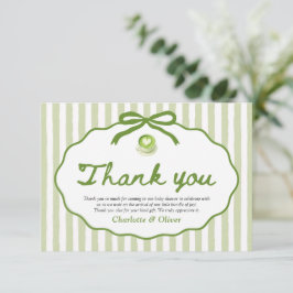 Sage Green Striped Frame Bow Matcha Thank you card Einladung