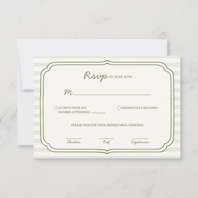 Sage Green Striped Wedding RSVP Card  (Vorderseite)