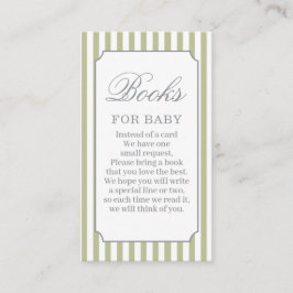 Sage Green Stripes Baby Shower Books for Baby Card Begleitkarte