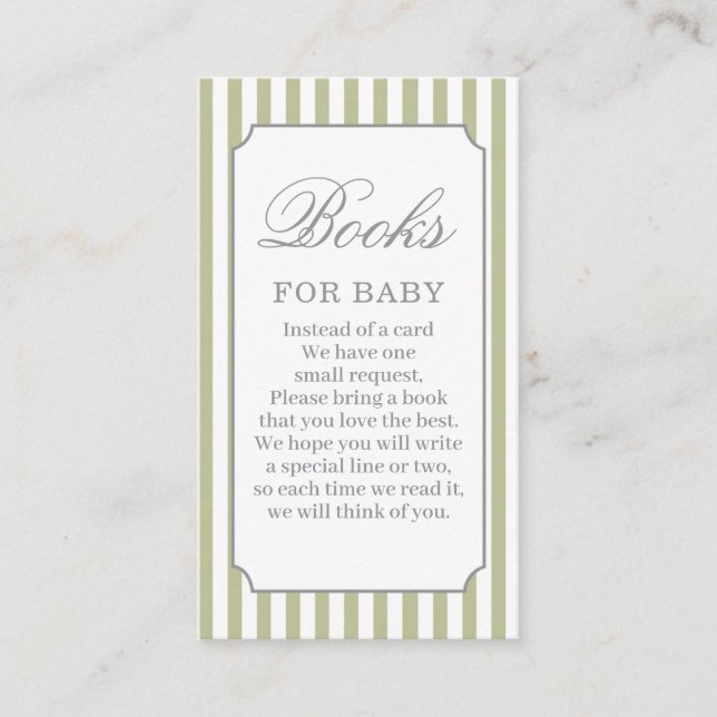 Sage Green Stripes Baby Shower Books for Baby Card Begleitkarte (Vorderseite)