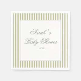 Sage Green Stripes Baby Shower Serviette