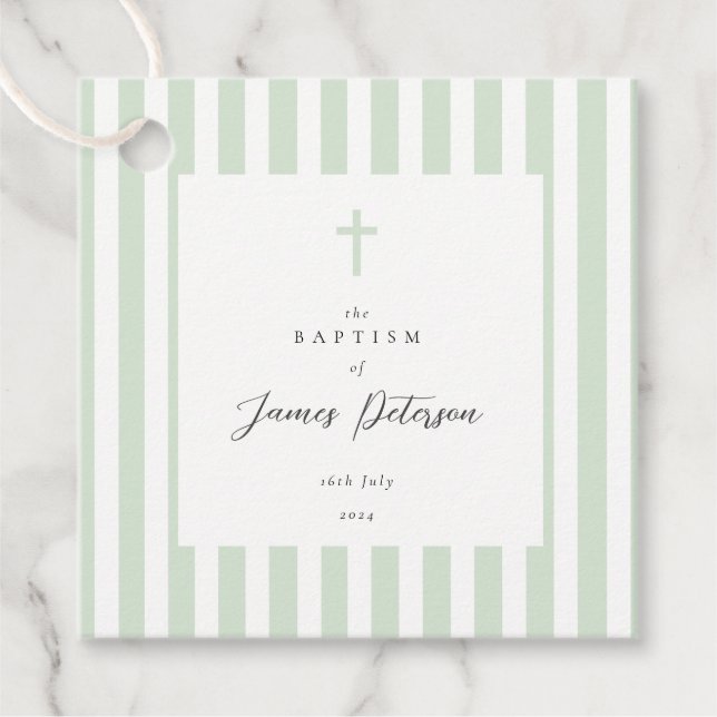 Sage Green Stripes Elegante Taufe Geschenkanhänger (Vorderseite)