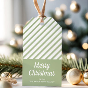 Sage Green Stripes Frohe Weihnachten Geschenkanhänger