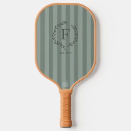 Sage Green Stripes Monogram Laurel Wreath Est Year Pickleball Schläger