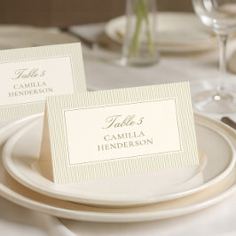 Sage Green Stripes Place Cards Tischnummer