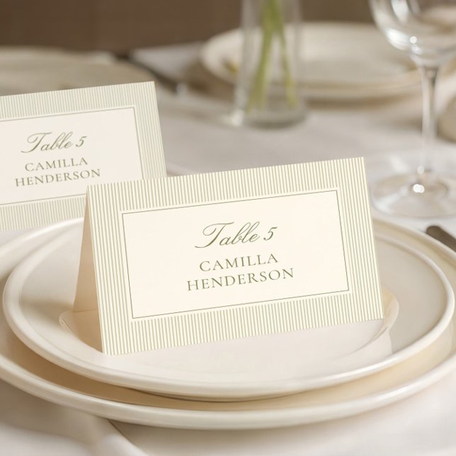Sage Green Stripes Place Cards Tischnummer (Von Creator hochgeladen)