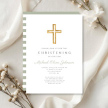 Sage Green Stripes Religious Cross Christening