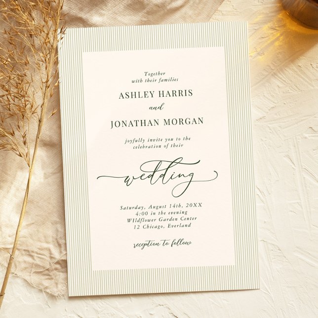 Sage Green Stripes Wedding Invitation Einladung (Von Creator hochgeladen)