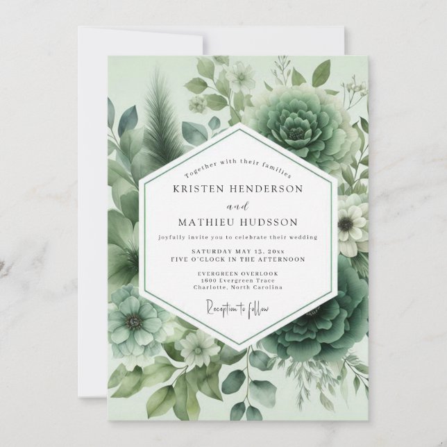 Sage Green Succulent Bloom Wedding Einladung (Vorderseite)