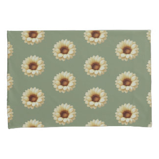 Sage Green Sunflower Floral Pillowcase Set Kissenbezug