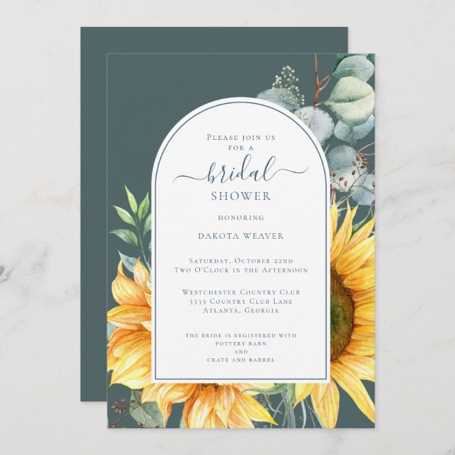 Sage Green Sunflower Green Brautparty Einladung (Vorne/Hinten)