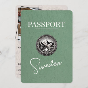 Sage Green Sweden Passport Save the Date