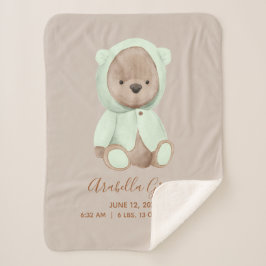 Sage Green Teddy Bear Baby Birth Stats Sherpadecke