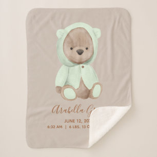 Sage Green Teddy Bear Baby Birth Stats Sherpadecke
