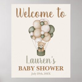 Sage Green Teddy Bear Baby Dusche Begrüßungszeiche Poster
