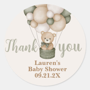 Sage Green Teddy Bear Baby Shower Fevor Tags Runder Aufkleber