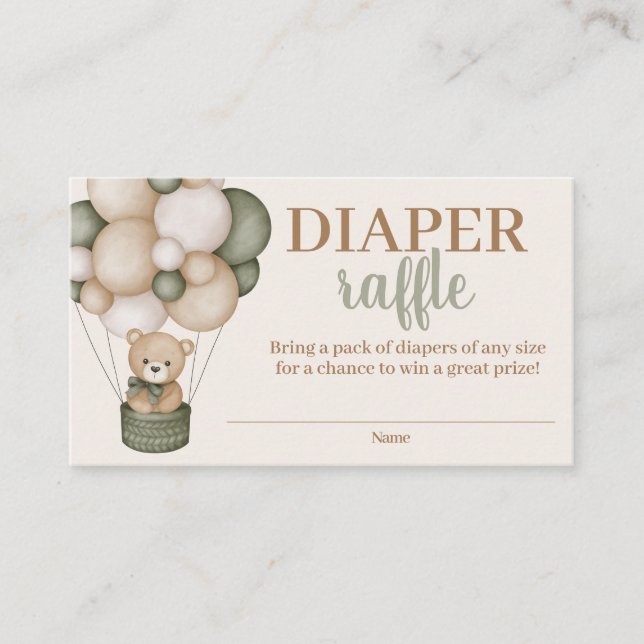 Sage Green Teddy Bear Diaper Raffle Begleitkarte (Vorderseite)