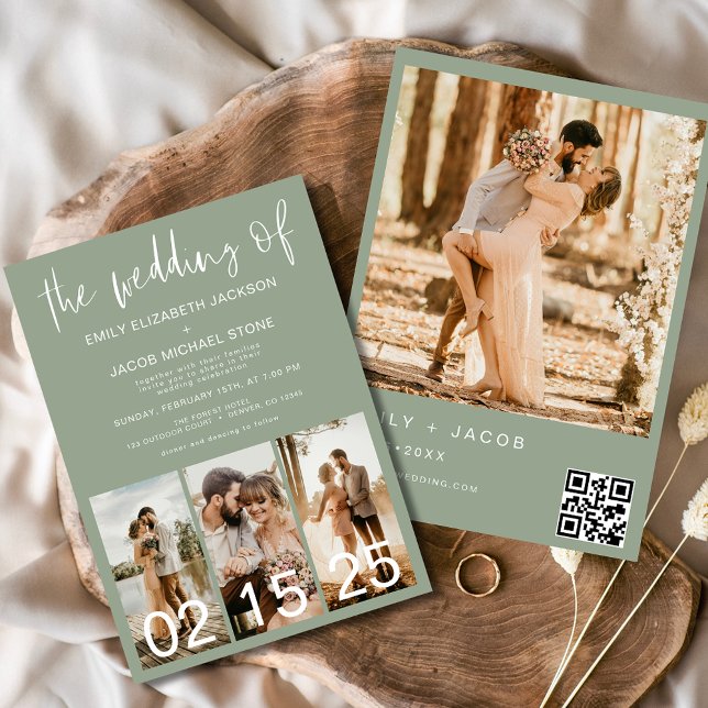 Sage Green The Wedding of Minimalistisch QR code Einladung (Von Creator hochgeladen)