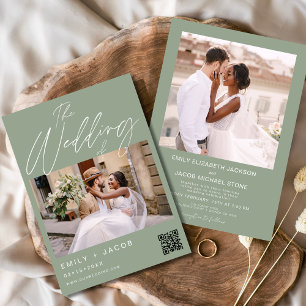 Sage Green The Wedding of Two Foto QR Code Einladung