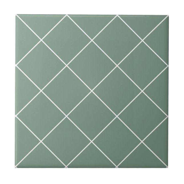 Sage Green Thin Diamond Grid Tile Fliese (Vorderseite)