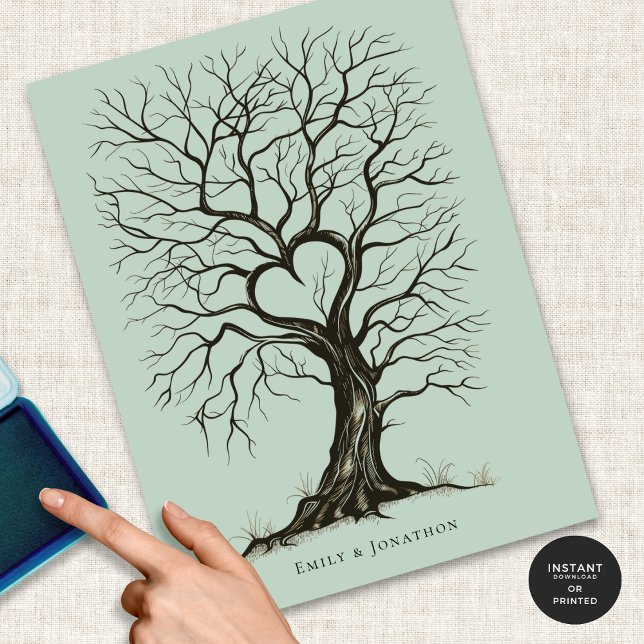Sage Green ThumbPrint Tree Wedding Gästebuch (Von Creator hochgeladen)