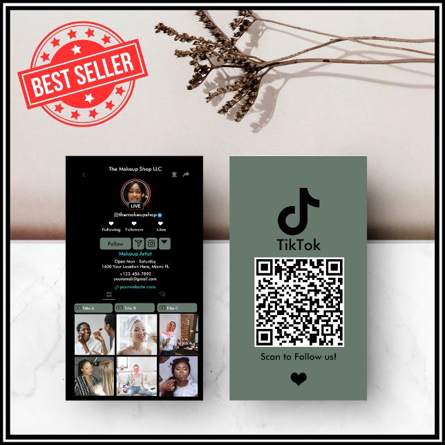 Sage Green TikTok Social Media QR-Code Visitenkarte (Von Creator hochgeladen)