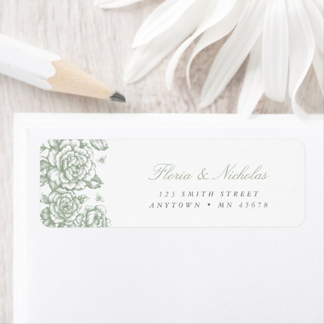 Sage Green Toile Address Label Französisches Chino (Insitu)