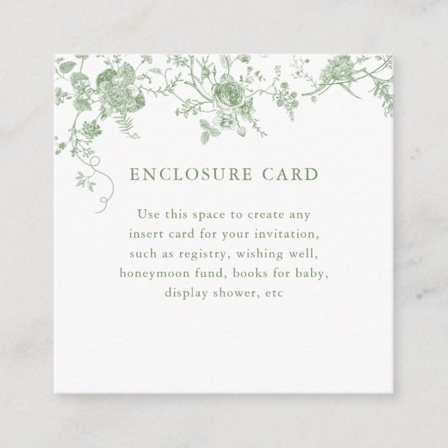 Sage Green Toile Vintag floral Square Begleitkarte (Vorderseite)