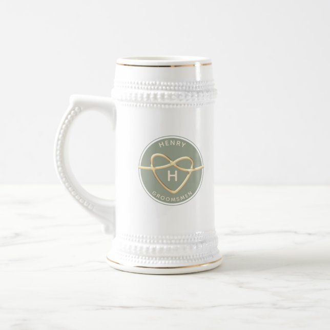 Sage Green Trauzeugen Beer Stein mit Goldenen Herz Bierglas (Links)