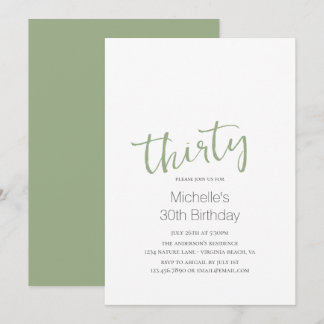 Sage Green Trendy Moderne Minimalistisch 30. Gebur Einladung