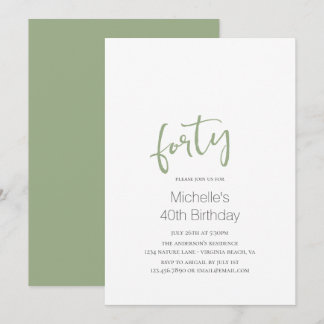 Sage Green Trendy Moderne Minimalistisch 40. Gebur Einladung