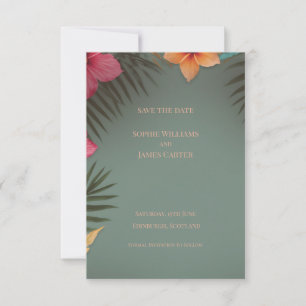 Sage Green Tropischer Hibiskus-Palmen-Hochzeit Save The Date