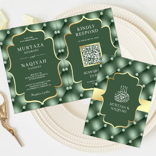 Sage Green Tufts Muster QR Code Muslim Hochzeit Einladung