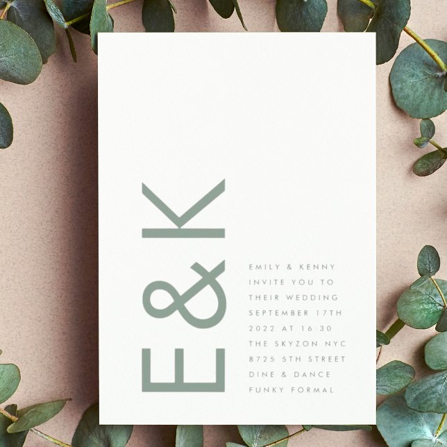 Sage Green Ultra Modern Monogram Wedding Einladung (Von Creator hochgeladen)