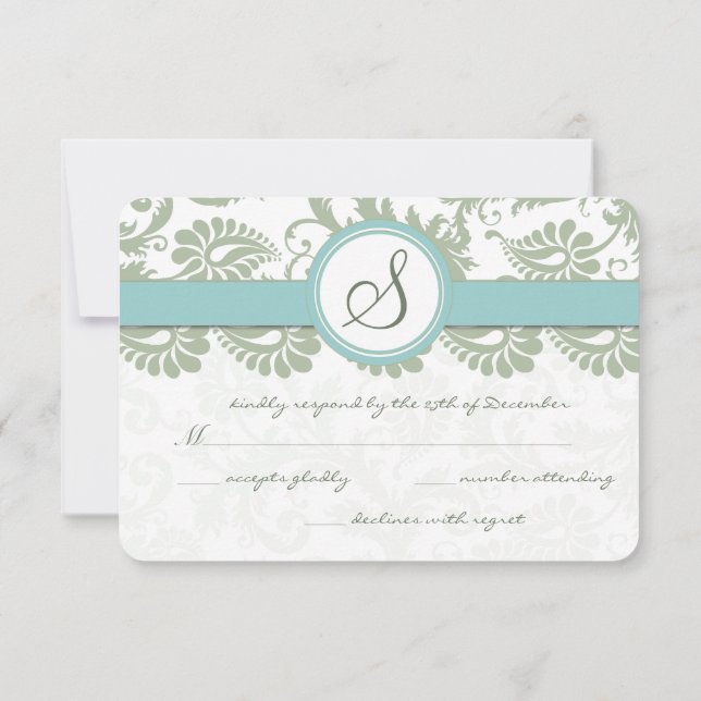 Sage Green und Aqua Damask Wedding UAWG RSVP Karte (Rückseite)