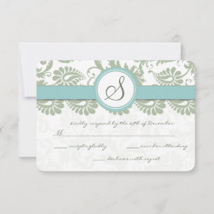 Sage Green und Aqua Damask Wedding UAWG RSVP Karte