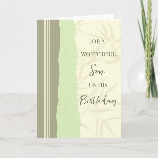 Sage Green und Beige Son Birthday Karte (Vorderseite)