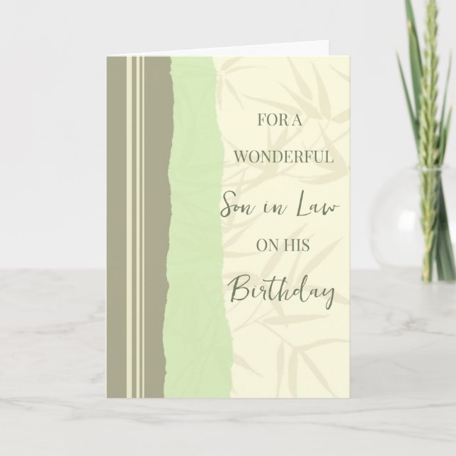 Sage Green und Beige Son in Law Birthday Karte (Vorderseite)