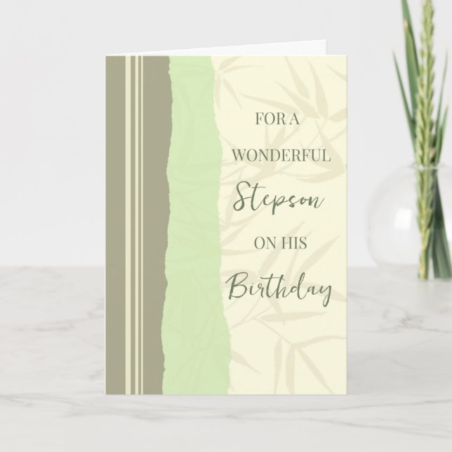 Sage Green und Beige Stepson Birthday Karte (Vorderseite)