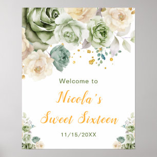Sage Green und Creme Floral 16 . Geburtstag Willko Poster