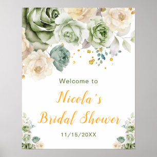 Sage Green und Creme Floral Brautparty Willkommen Poster