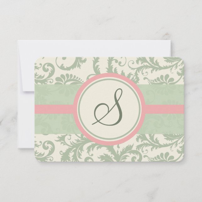 Sage Green und Dusty Rose Damask Wedding UAWG RSVP Karte (Vorderseite)