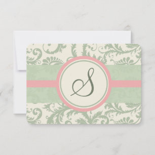 Sage Green und Dusty Rose Damask Wedding UAWG RSVP Karte
