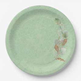 Sage Green und Glitzer Botanisches Leaf Pappteller