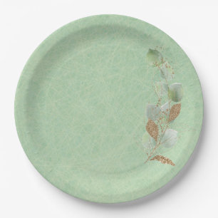 Sage Green und Glitzer Botanisches Leaf Pappteller