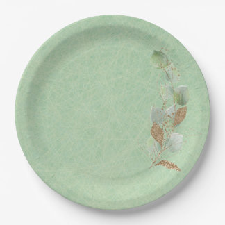 Sage Green und Glitzer Botanisches Leaf Pappteller