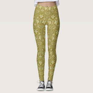 Sage Green und Gold Art Nouveau Pattern Leggings