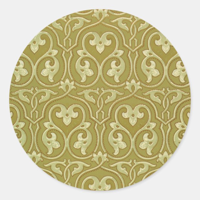Sage Green und Gold Art Nouveau Pattern Runder Aufkleber (Vorderseite)